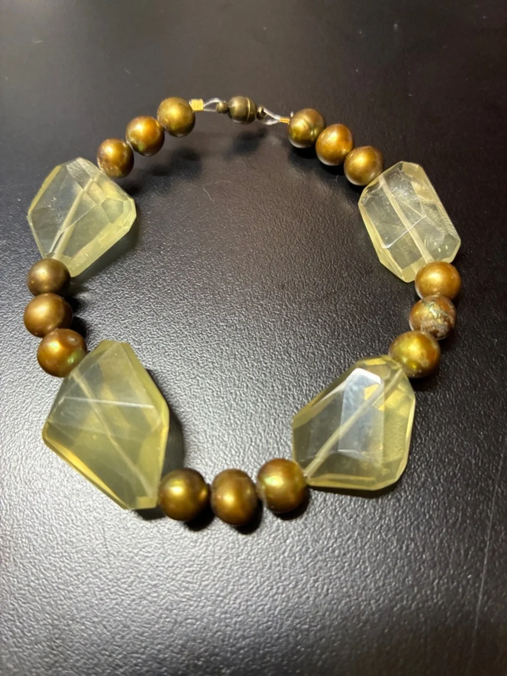 Israeli Cut natural lemon quartz gemstone and pearl magnetic clasp Bracelet - Picture 2 of 16